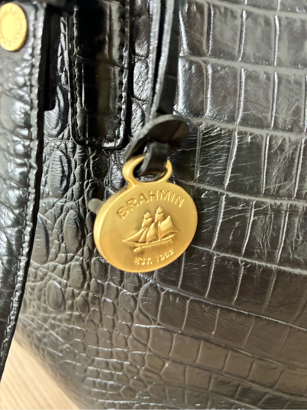 Brahmin Black Croc-Embossed Medium Tote - Picture 5 of 11